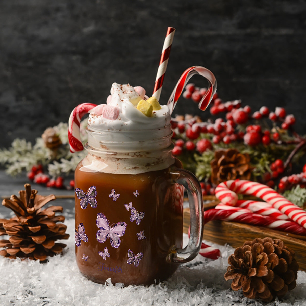 J'adore les papillons - Gobelet Mason personnalisé avec papillon