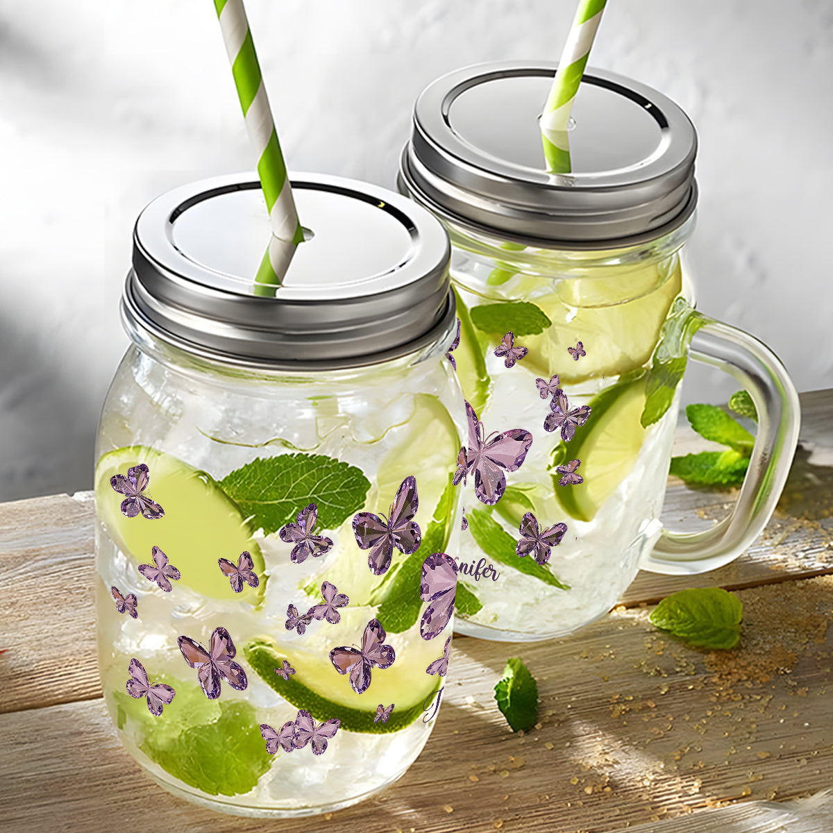 J'adore les papillons - Gobelet Mason personnalisé avec papillon