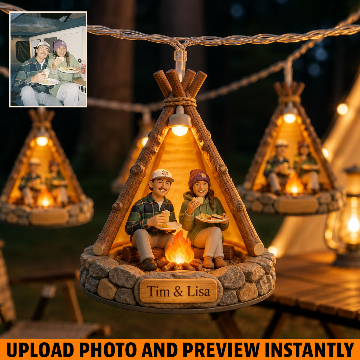 Décoration Unique de Camping, Personnalisée à Partir de N'importe Quelle Photo - Guirlandes Lumineuses Personnalisées
