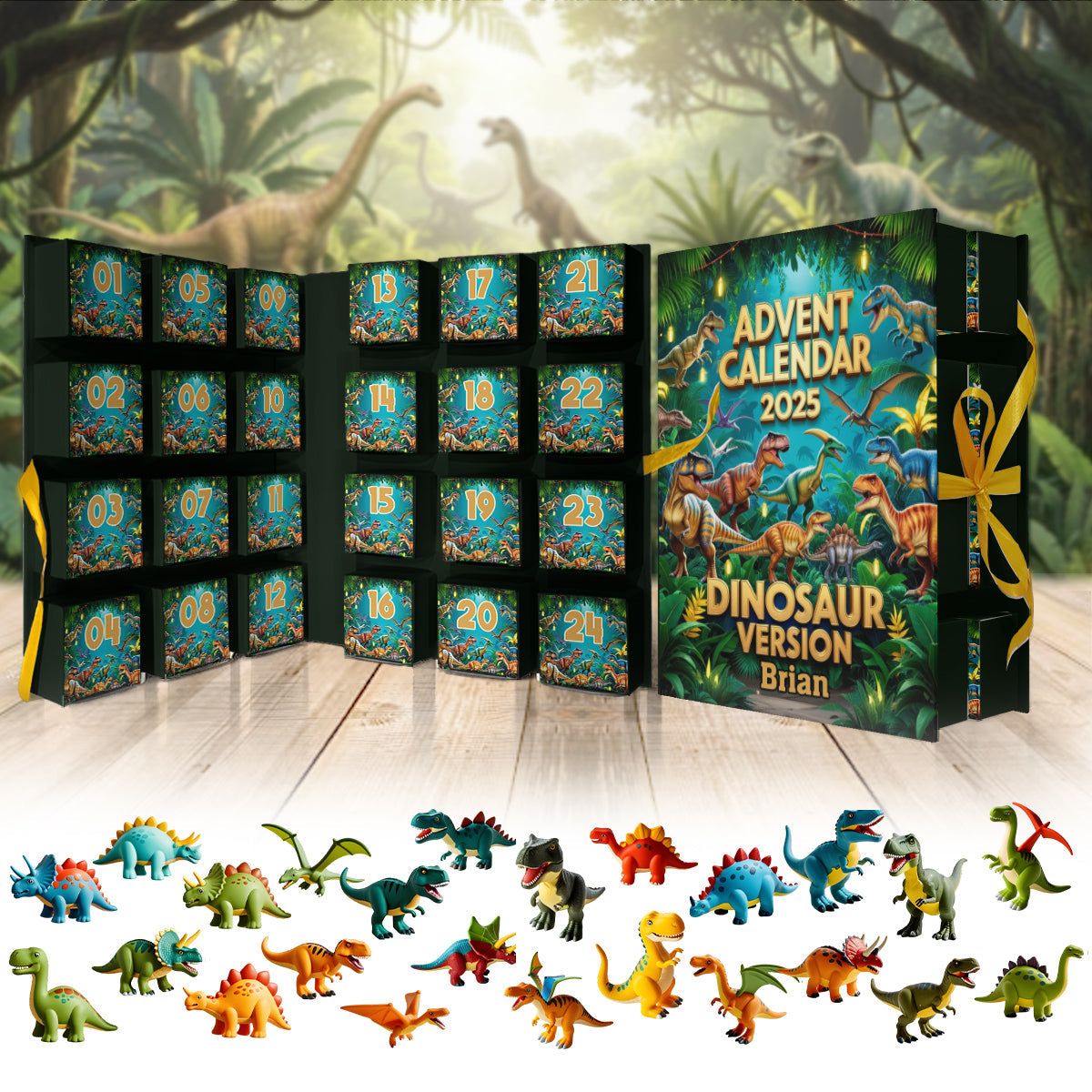 Calendrier de l'Avent Dinosaure - Calendrier de l'Avent pliable et personnalisé pour enfant avec décorations