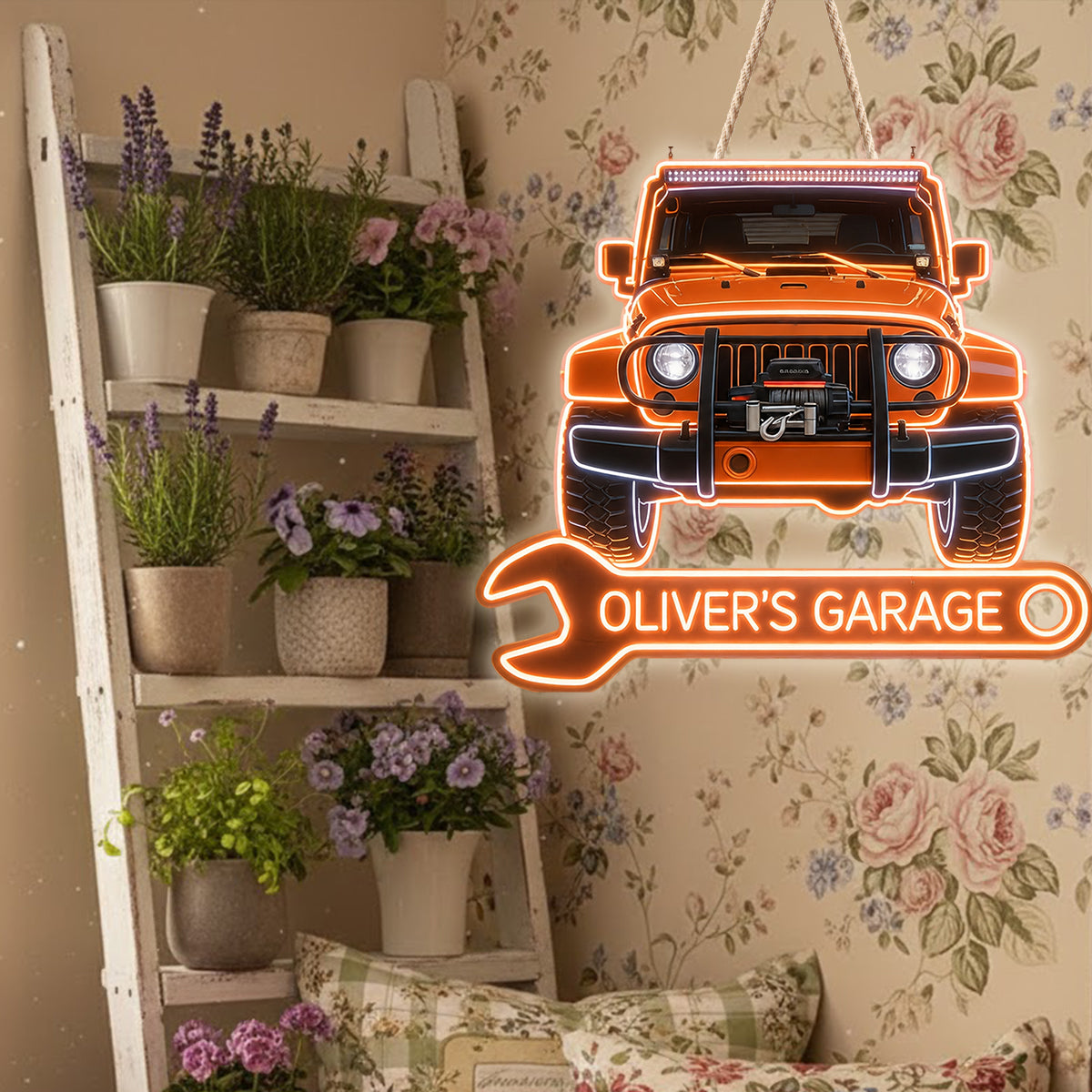 Mon Garage - Enseigne LED en Acrylique Personnalisée pour Amateurs de Voitures
