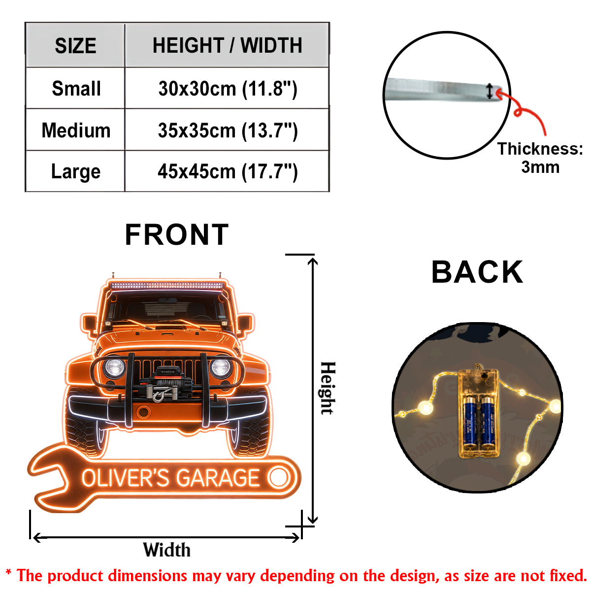 Mon Garage - Enseigne LED en Acrylique Personnalisée pour Amateurs de Voitures