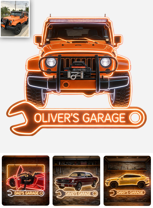 Mon Garage - Enseigne LED en Acrylique Personnalisée pour Amateurs de Voitures
