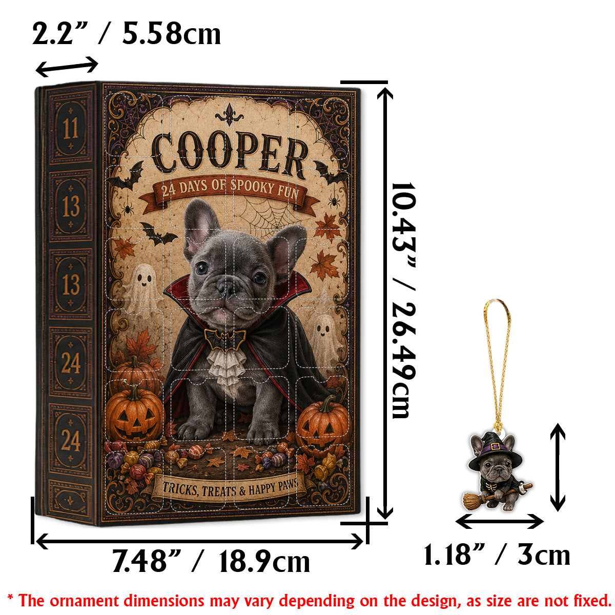 24 Jours de Fun Effrayant - Calendrier de l'Avent Personnalisé pour Chien avec Ornements