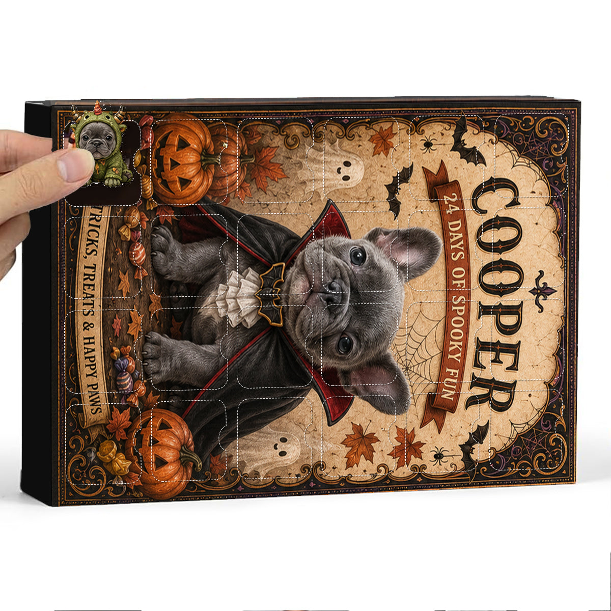 24 Jours de Fun Effrayant - Calendrier de l'Avent Personnalisé pour Chien avec Ornements