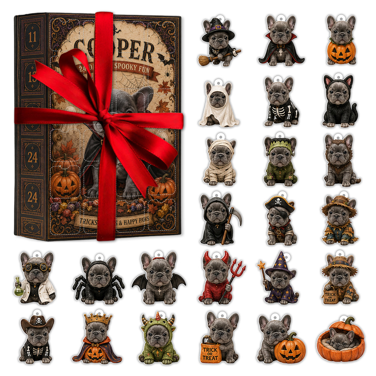 24 Jours de Fun Effrayant - Calendrier de l'Avent Personnalisé pour Chien avec Ornements