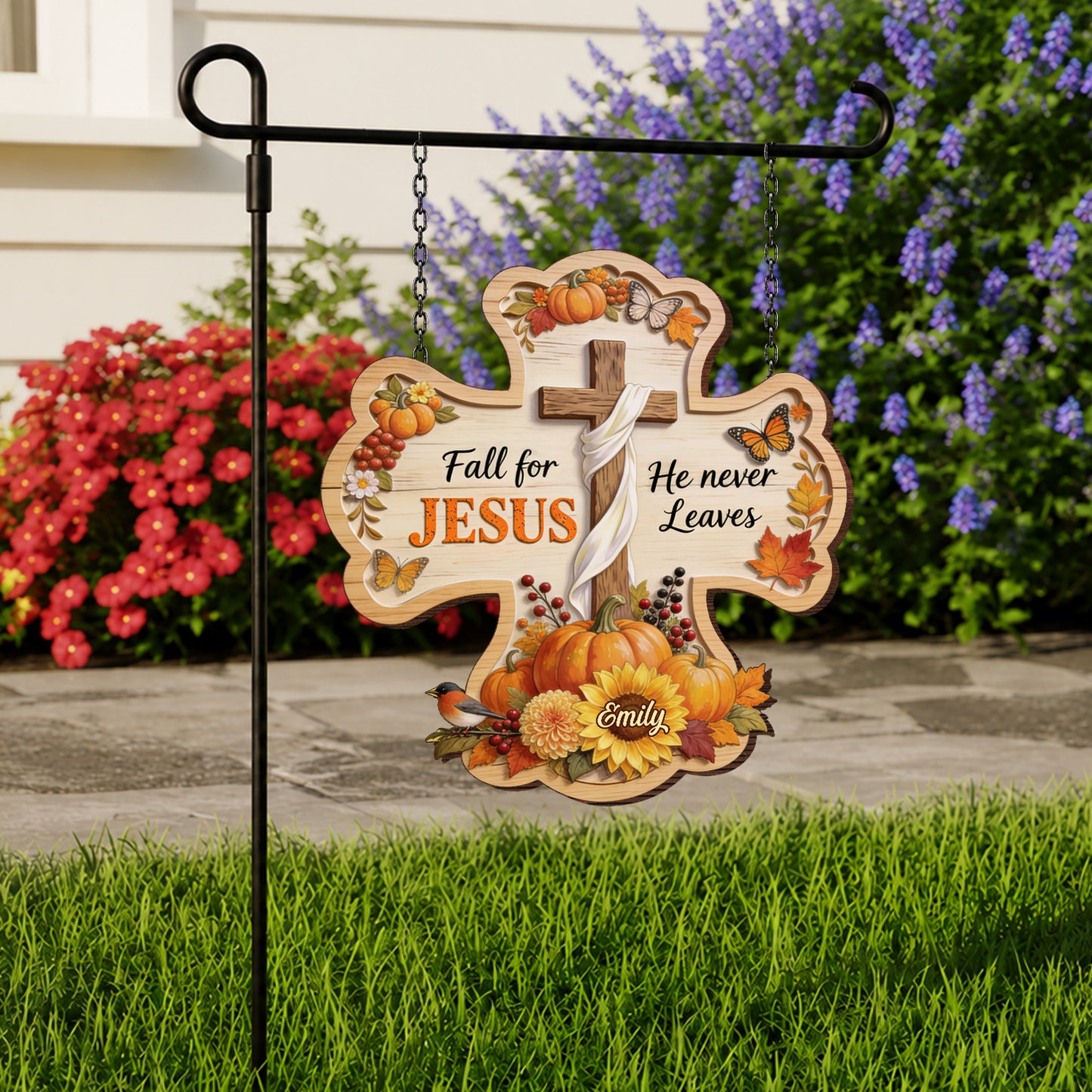 Fall For JESUS - Personalized Christian Wood Sign With Stake