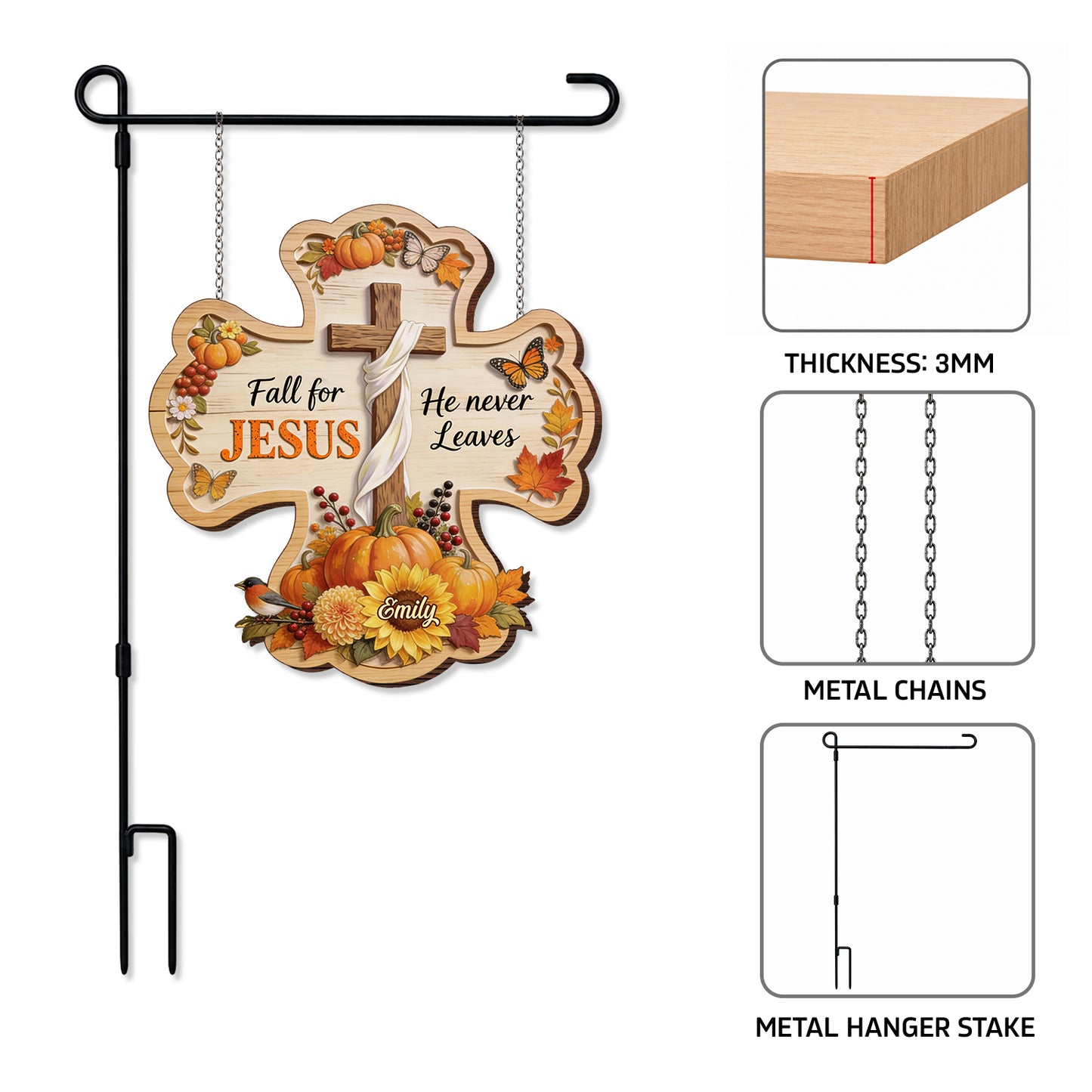 Fall For JESUS - Personalized Christian Wood Sign With Stake