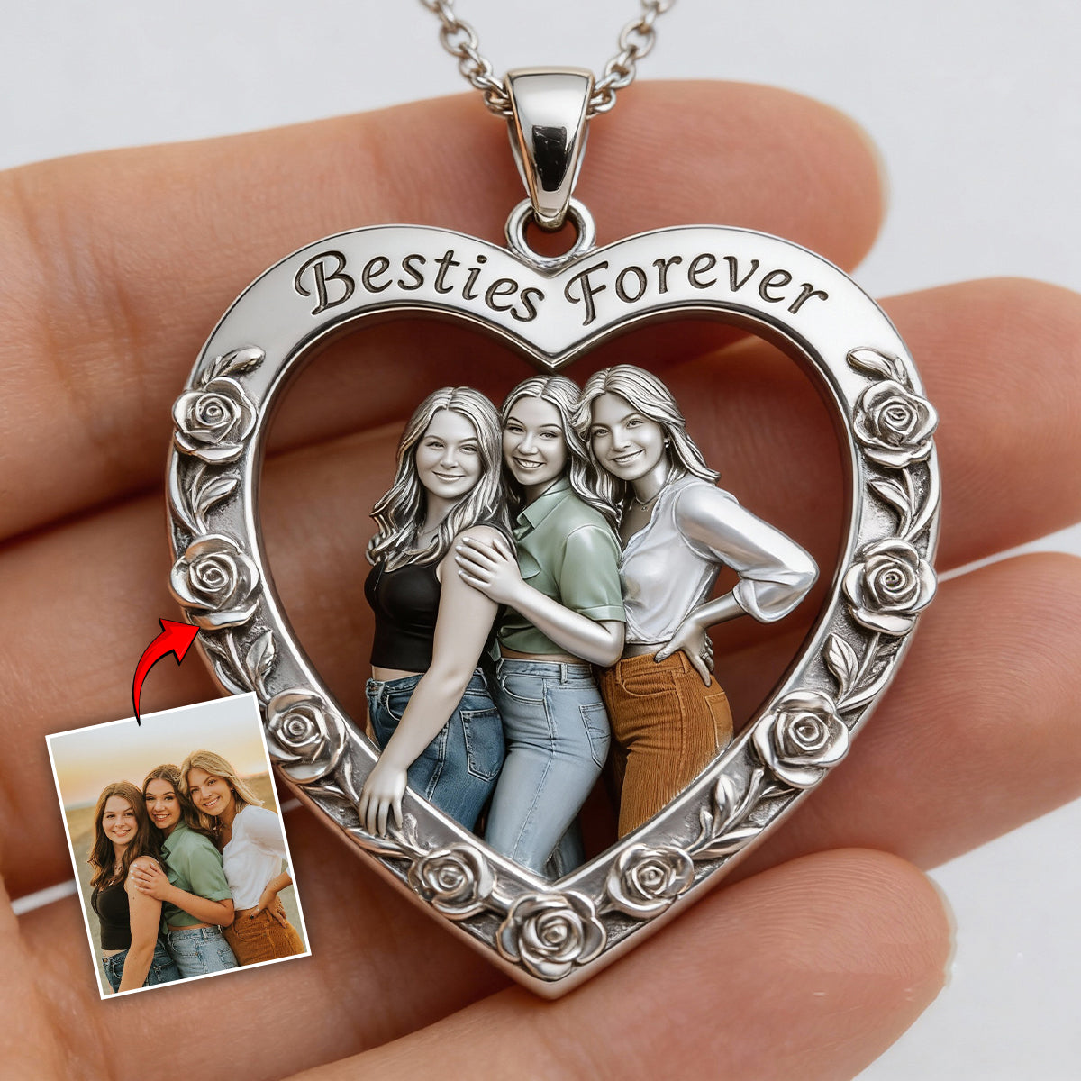 Collier pendentif en métal personnalisé à partir de n'importe quelle photo - Collier pendentif en métal en forme de meilleure amie