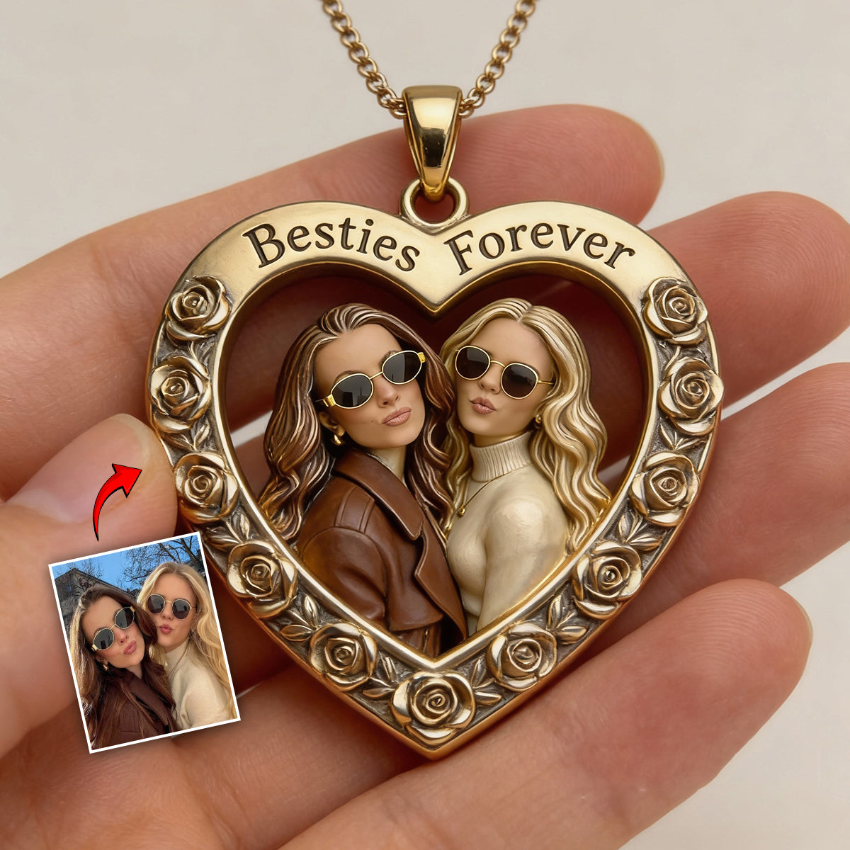 Collier pendentif en métal personnalisé à partir de n'importe quelle photo - Collier pendentif en métal en forme de meilleure amie