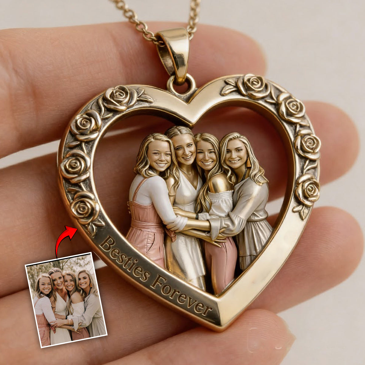 Collier pendentif en métal personnalisé à partir de n'importe quelle photo - Collier pendentif en métal en forme de meilleure amie