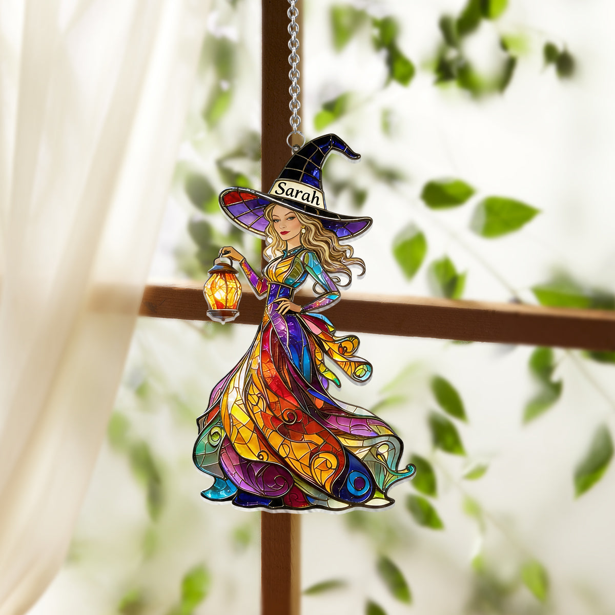 Photo Personnalisée - Ornement Suncatcher de Fenêtre de Sorcière Personnalisé