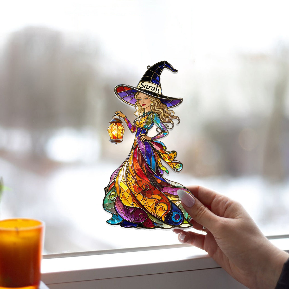 Photo Personnalisée - Ornement Suncatcher de Fenêtre de Sorcière Personnalisé