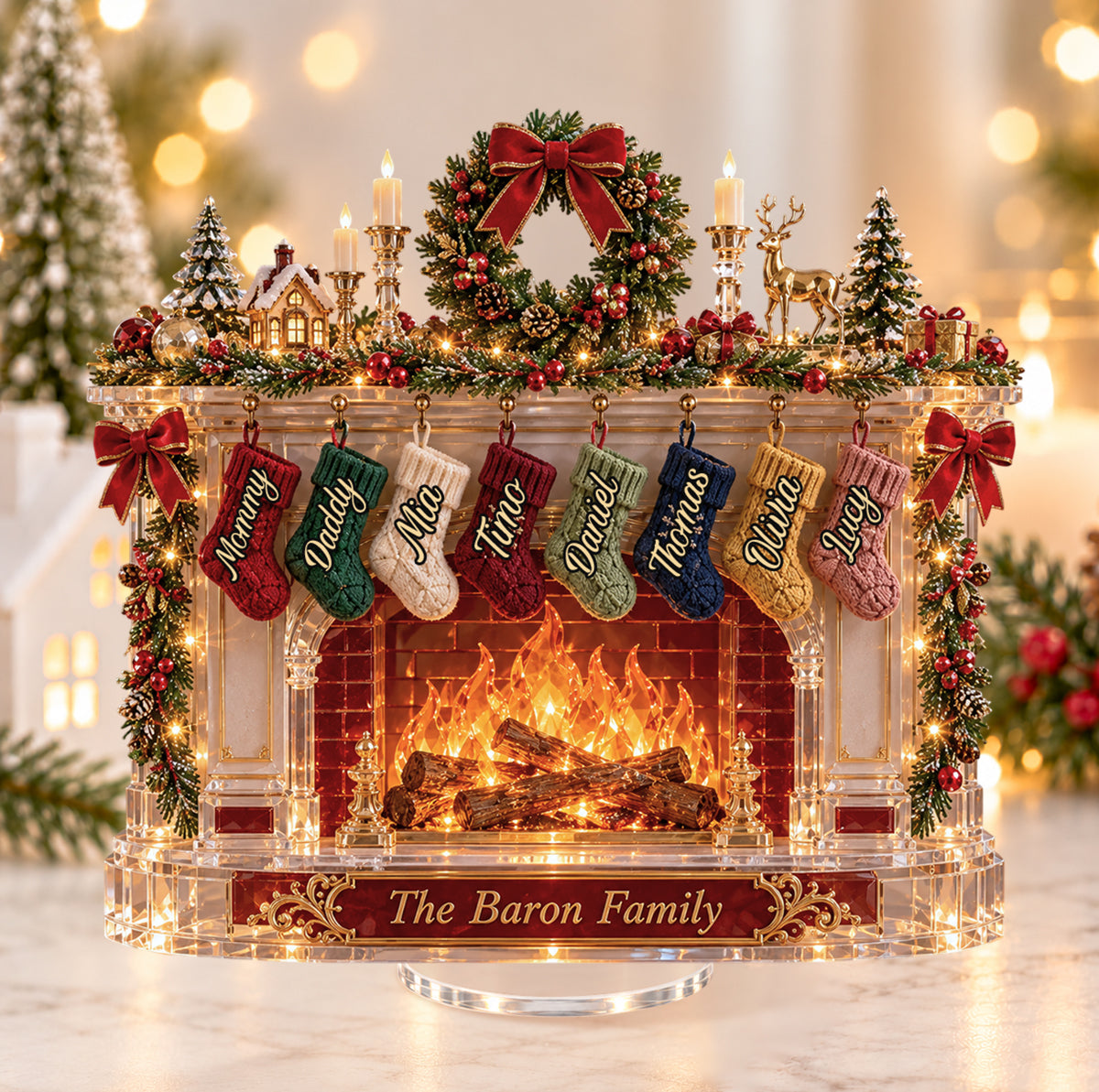 Family Stockings - Personalized Family Light Up Standee With Charms