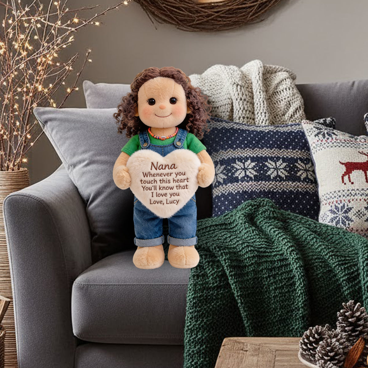 Coussin personnalisé en fausse fourrure en forme de grand-mère, à partir de n'importe quelle photo