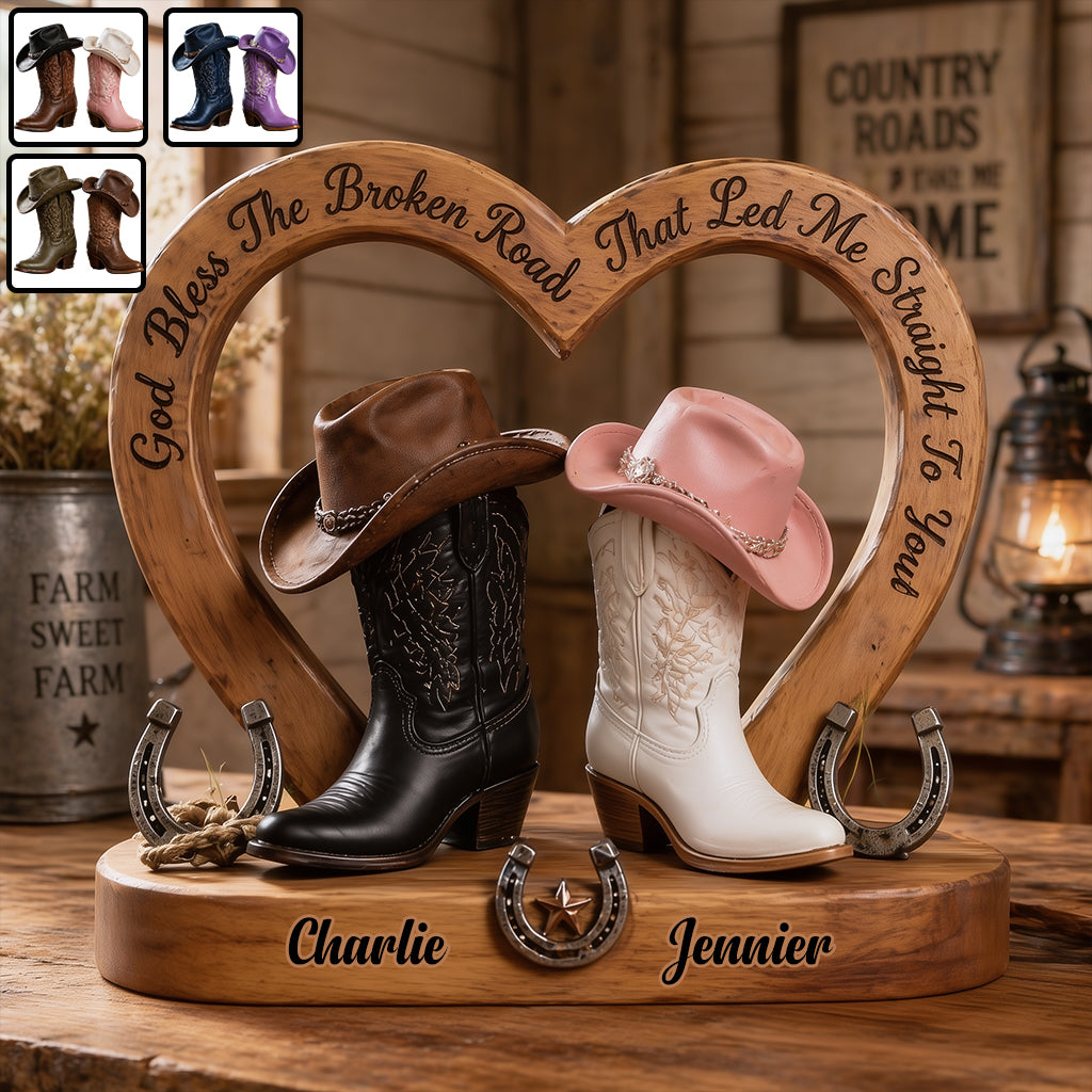 Couple Cowboy & Cowgirl, Décoration de Maison Western, God Bless The Broken Road - Plaque en Bois Personnalisée