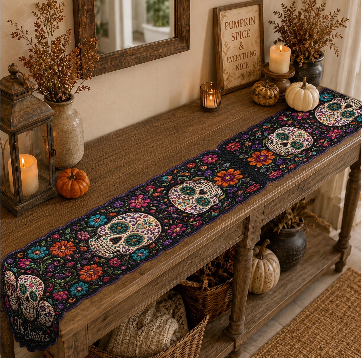 Day Of The Dead - Personalized Skull Table Runner Custom Shape