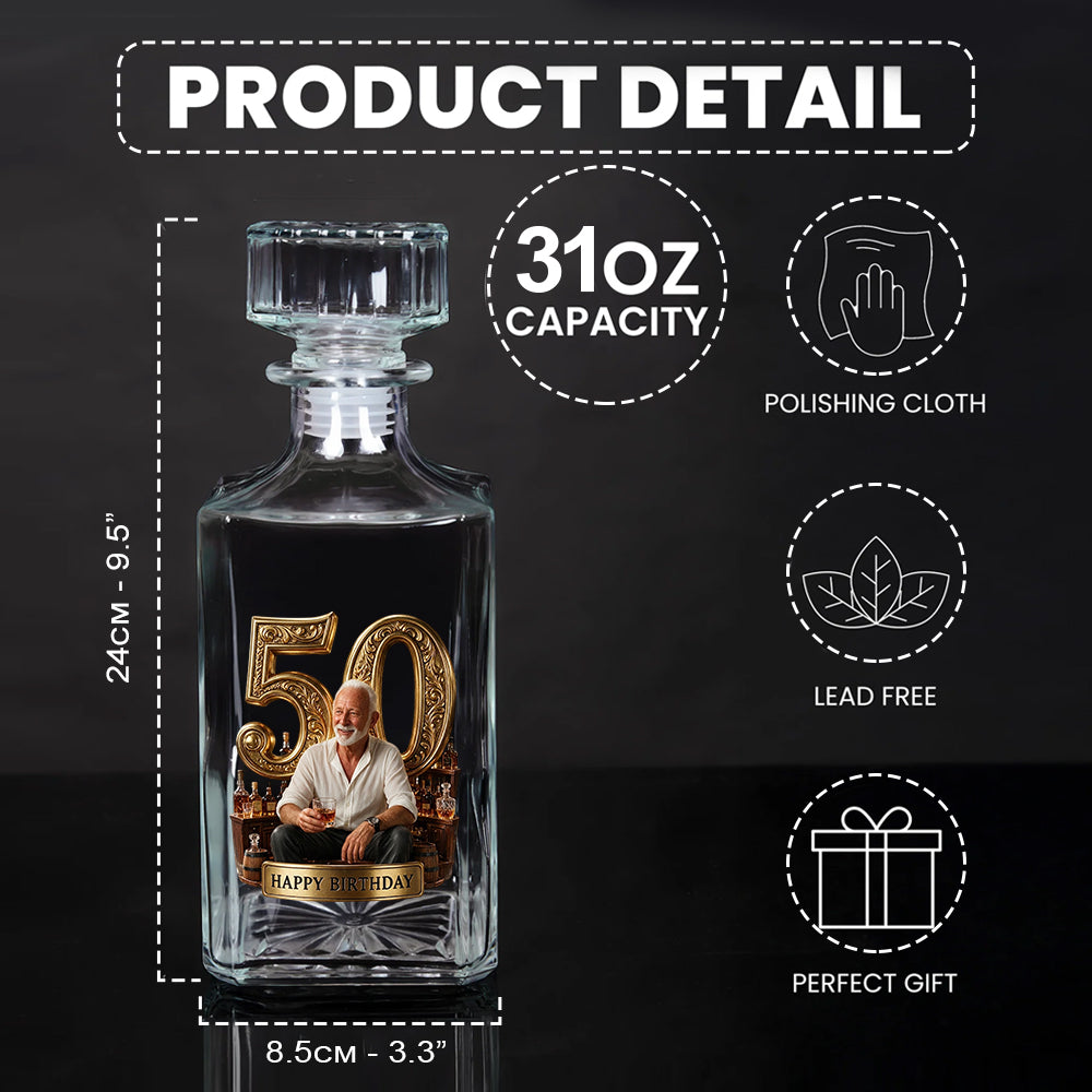 Birthday Gift For Him Dad.... Custom From Any Photo - Personalized Birthday Whiskey Decanter Set