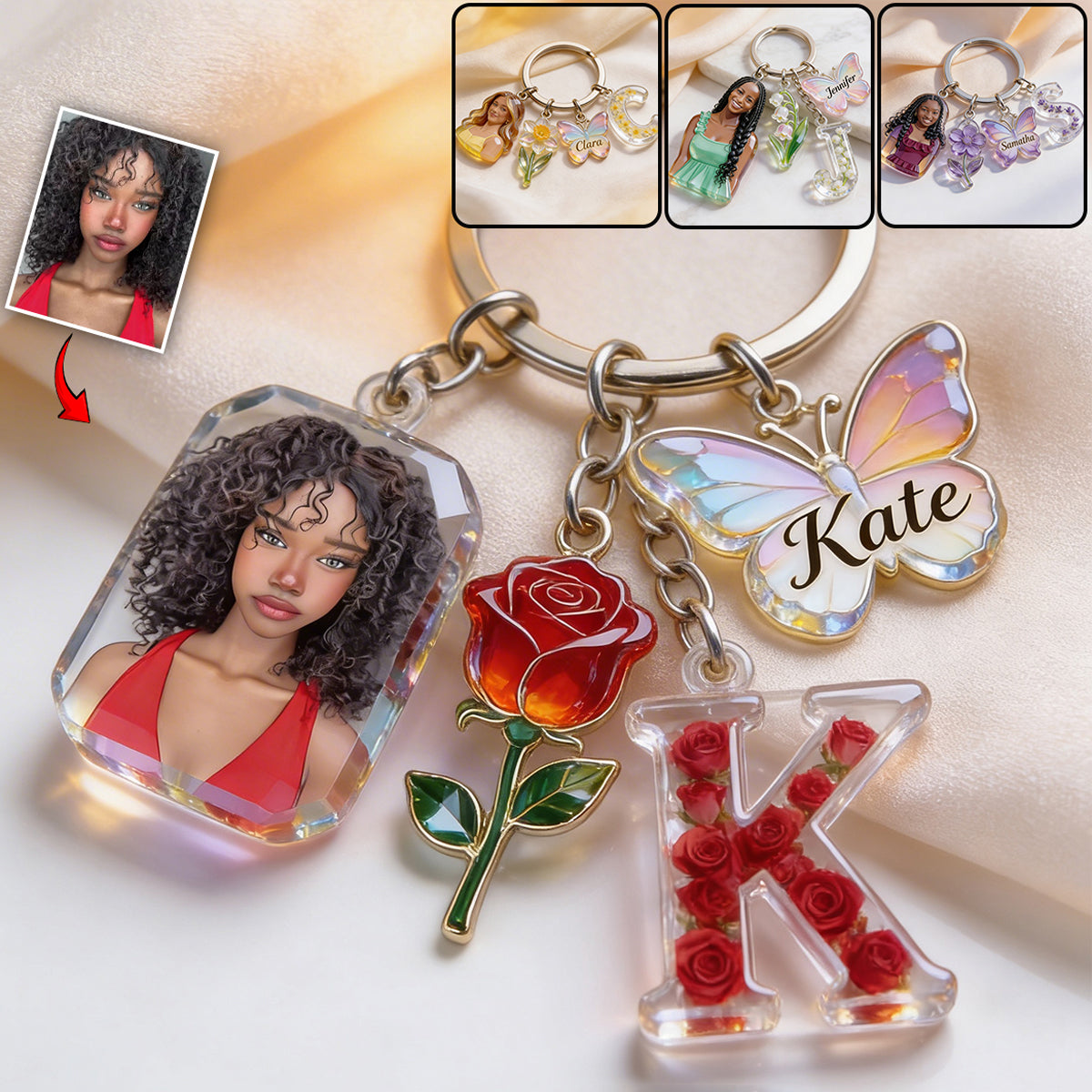 Love Yourself - Personalized Birth Month Flower Keychain With Charms