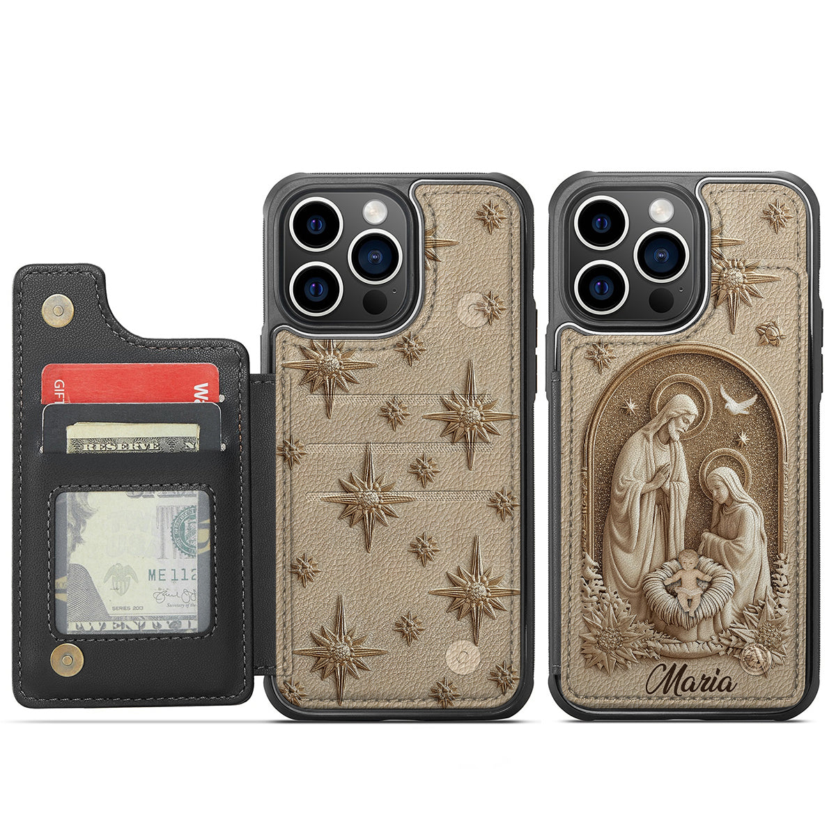 La Sainte Famille - Étui portefeuille pour téléphone chrétien personnalisé et imprimé intégralement