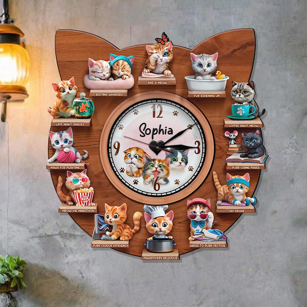La Journée Parfaite - Horloge murale lumineuse LED personnalisée pour chat