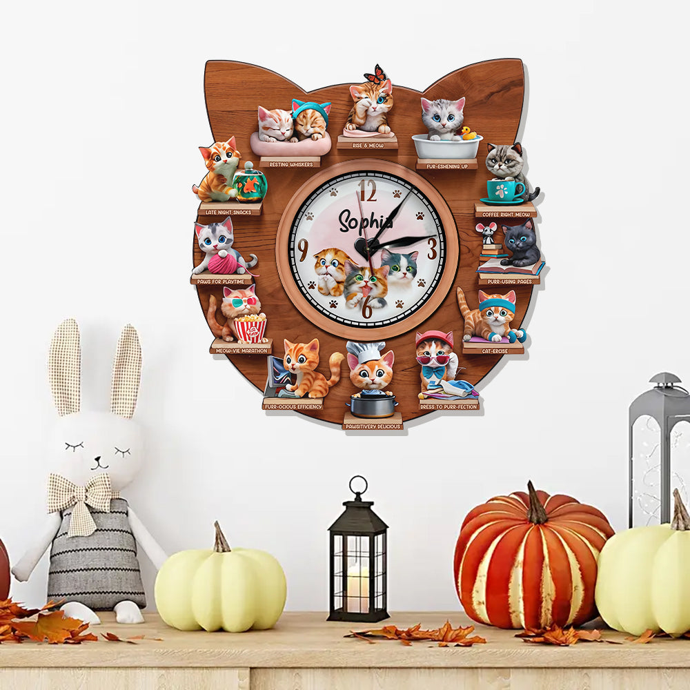 La Journée Parfaite - Horloge murale lumineuse LED personnalisée pour chat