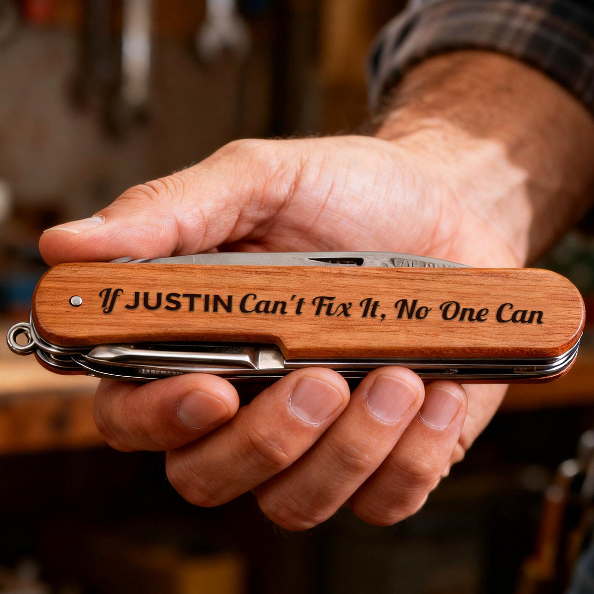 Cadeau idéal pour lui - Couteau de poche de mécanicien personnalisé - Outil multifonction 8 fonctions