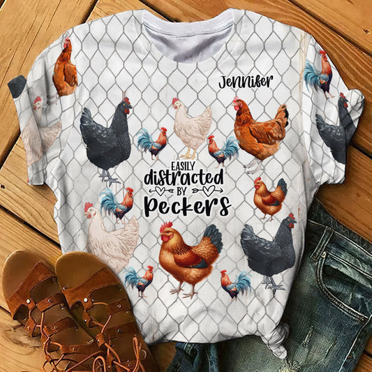 Easily Distracted by Peckers - Personalized Chicken All Over Shirt