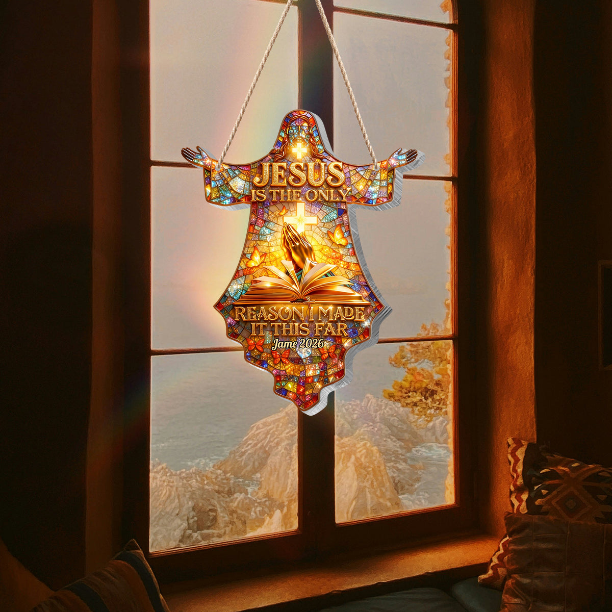 Jésus est la seule raison pour laquelle j'ai réussi à aller aussi loin - Panneau lumineux LED chrétien personnalisé en acrylique