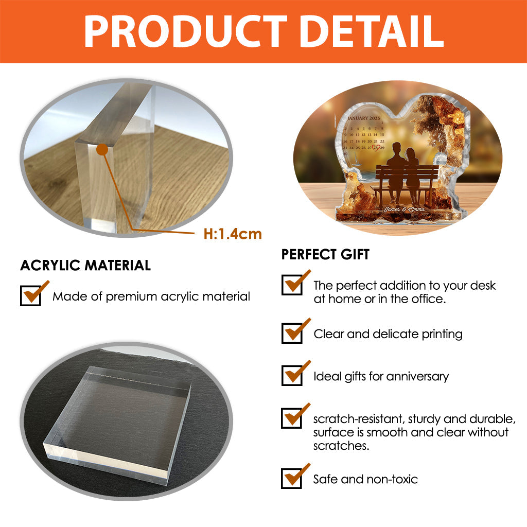 Calendrier personnalisé cadeau d'anniversaire - Plaque acrylique personnalisée pour couple