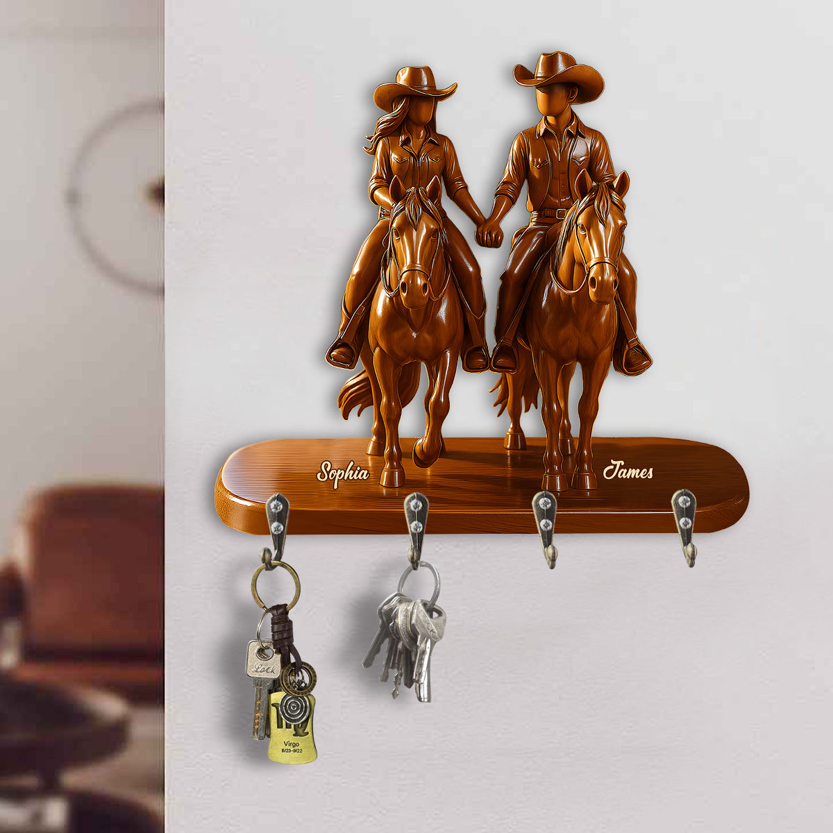 Partenaires de chevauchée pour la vie - Porte-clés personnalisé en forme de cowgirl