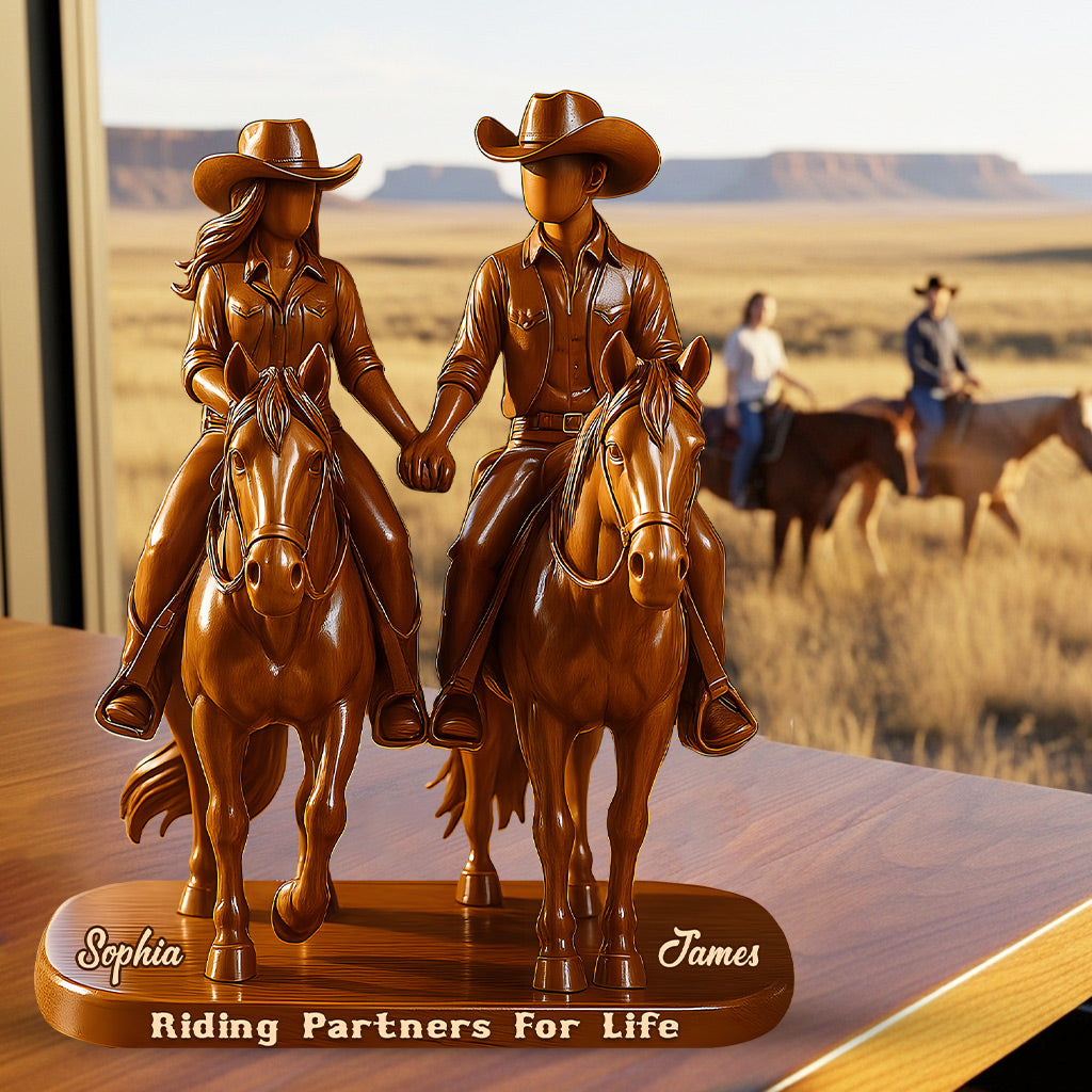 Riding Partners For Life - Personalized Cowgirl Custom Shaped Acrylic Plaque