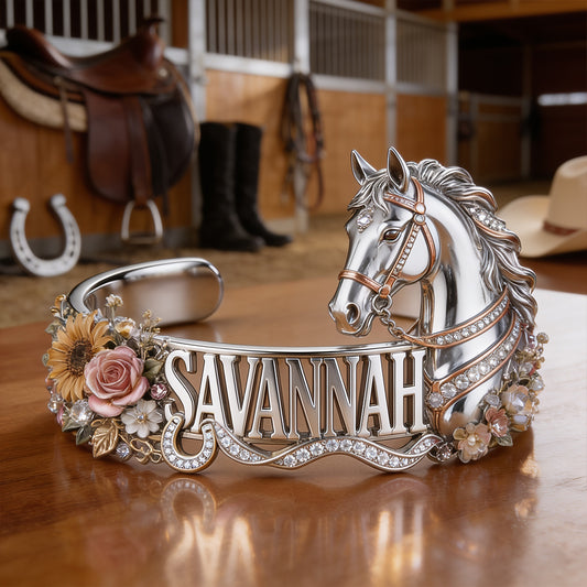 Jolie Cheval Avec Nom Personnalisé - Bracelet Manchette en Forme de Cheval