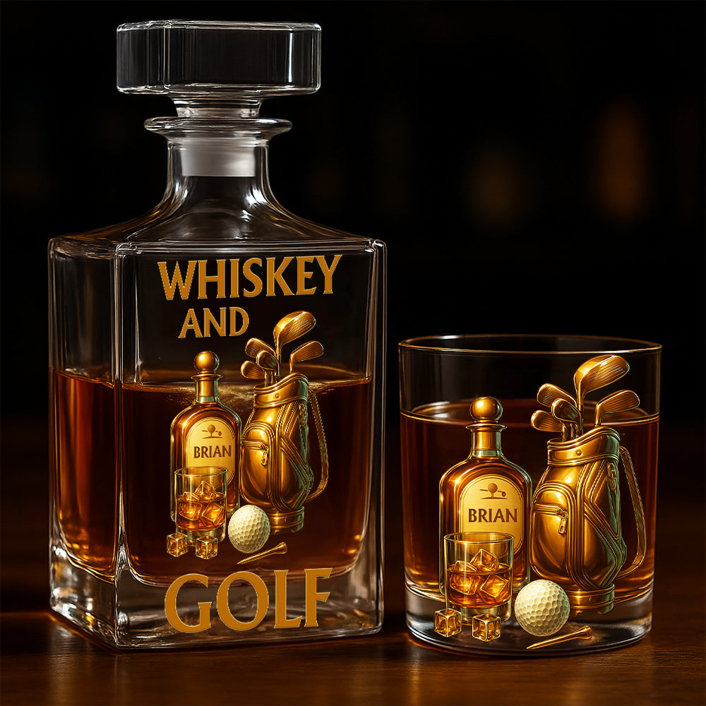 Whisky et Golf - Coffret de carafe à whisky personnalisée sur le thème du golf