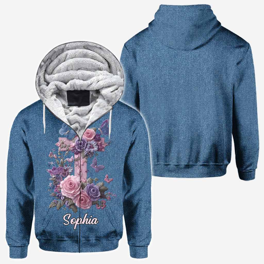 Croix et fleurs - Style élégant honorant la foi - T-shirt chrétien personnalisé