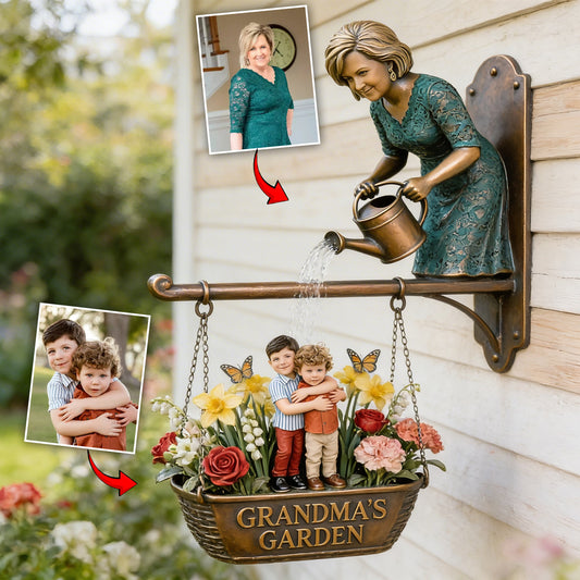 Custom Any Photo My Beautuful Garden - Personalized Grandma Wooden Wall Mount Sign