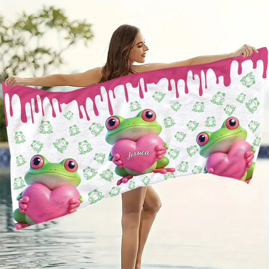 Serviette de plage/de bain grenouille mignonne - Serviette personnalisée à séchage rapide