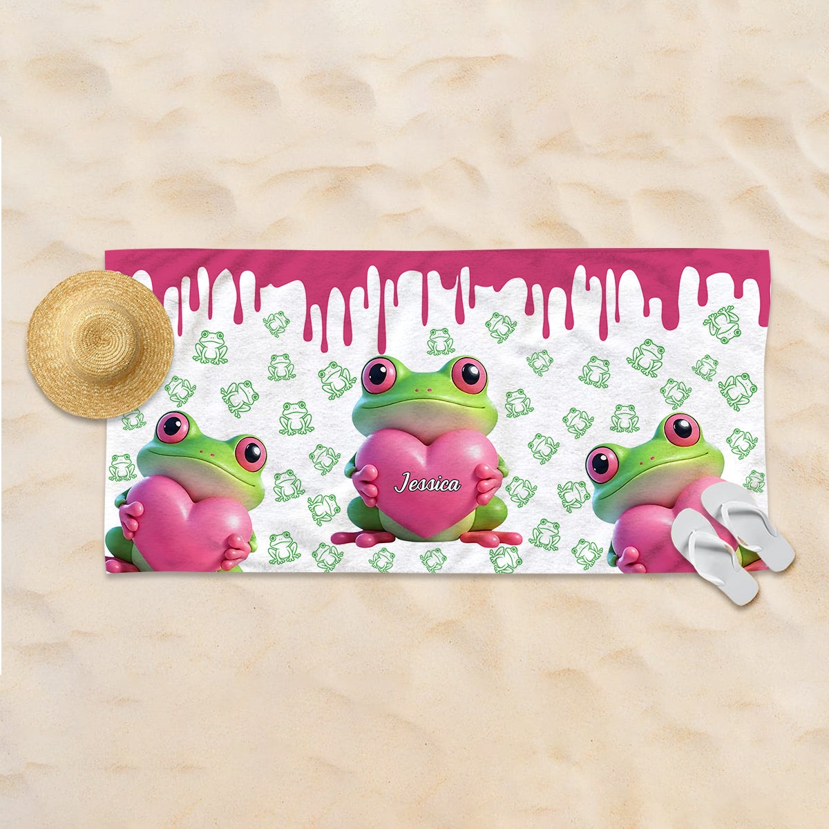 Serviette de plage/de bain grenouille mignonne - Serviette personnalisée à séchage rapide