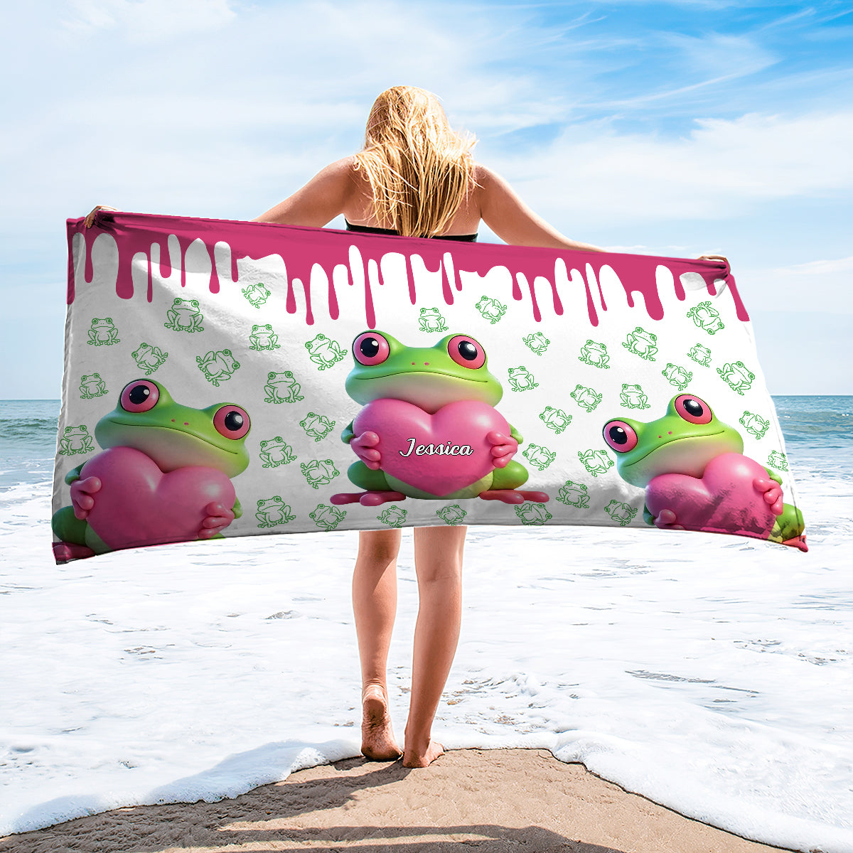 Serviette de plage/de bain grenouille mignonne - Serviette personnalisée à séchage rapide