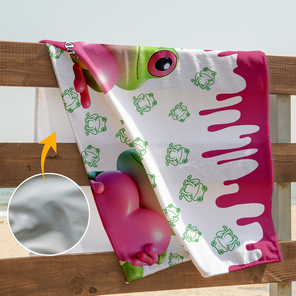 Serviette de plage/de bain grenouille mignonne - Serviette personnalisée à séchage rapide