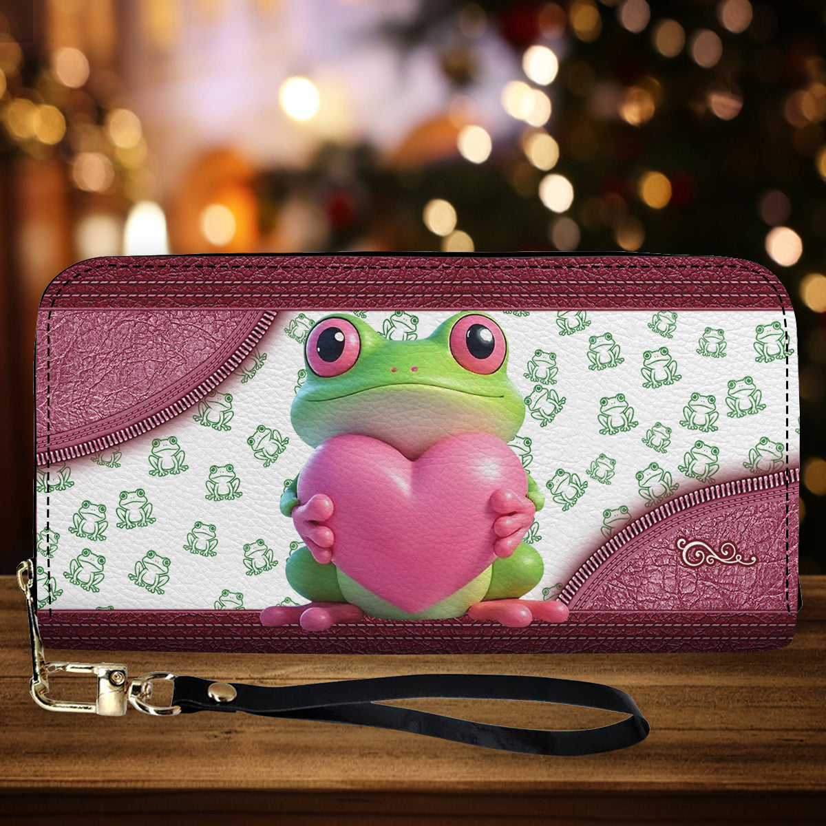 Love Frog - Portefeuille long en cuir personnalisé en forme de grenouille