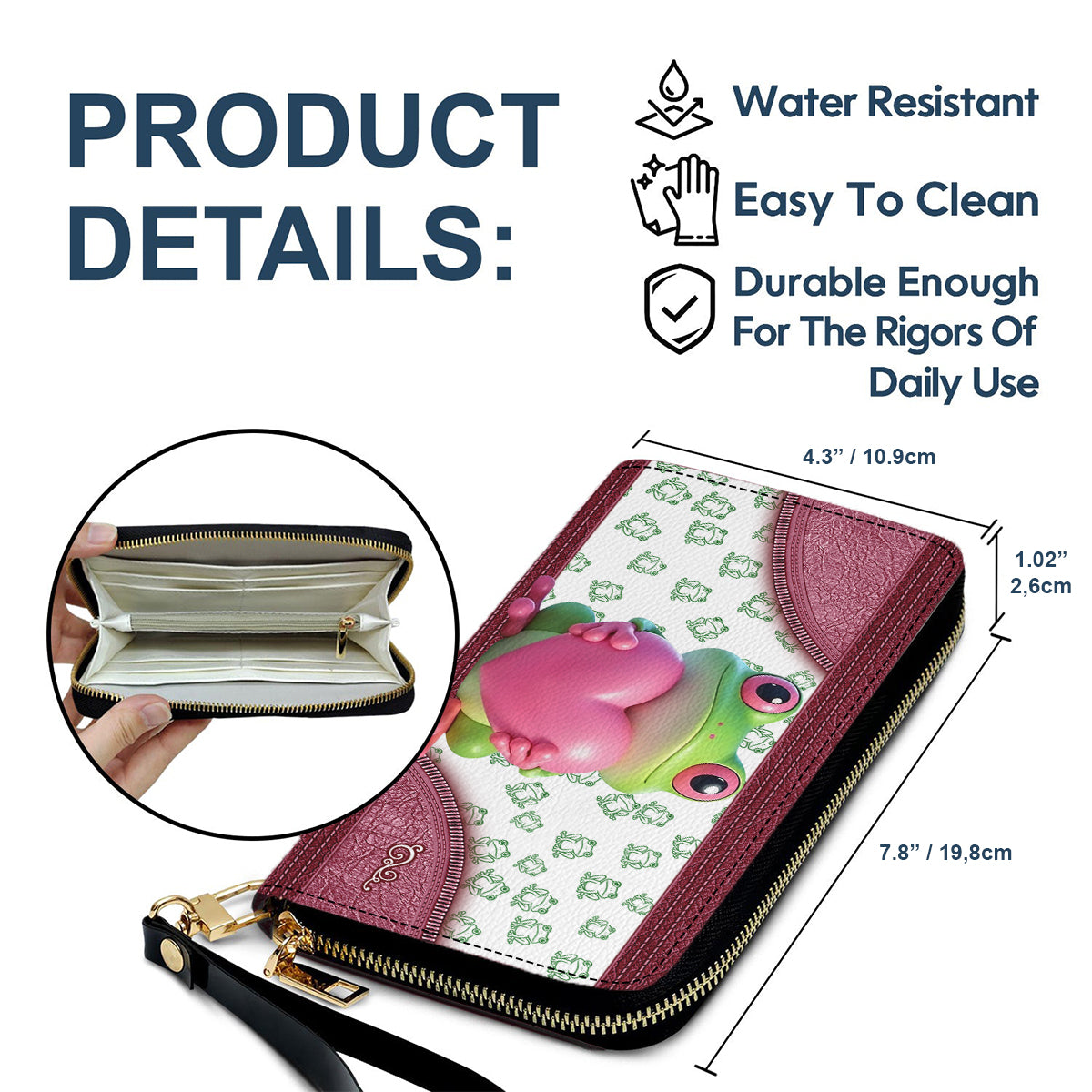 Love Frog - Portefeuille long en cuir personnalisé en forme de grenouille