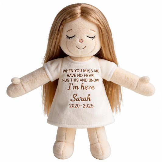 Personalized Little Girl Memorial Plush Doll, Custom In Loving Memory Hugging Ragdoll Comfort Gift for Loss of Loved One