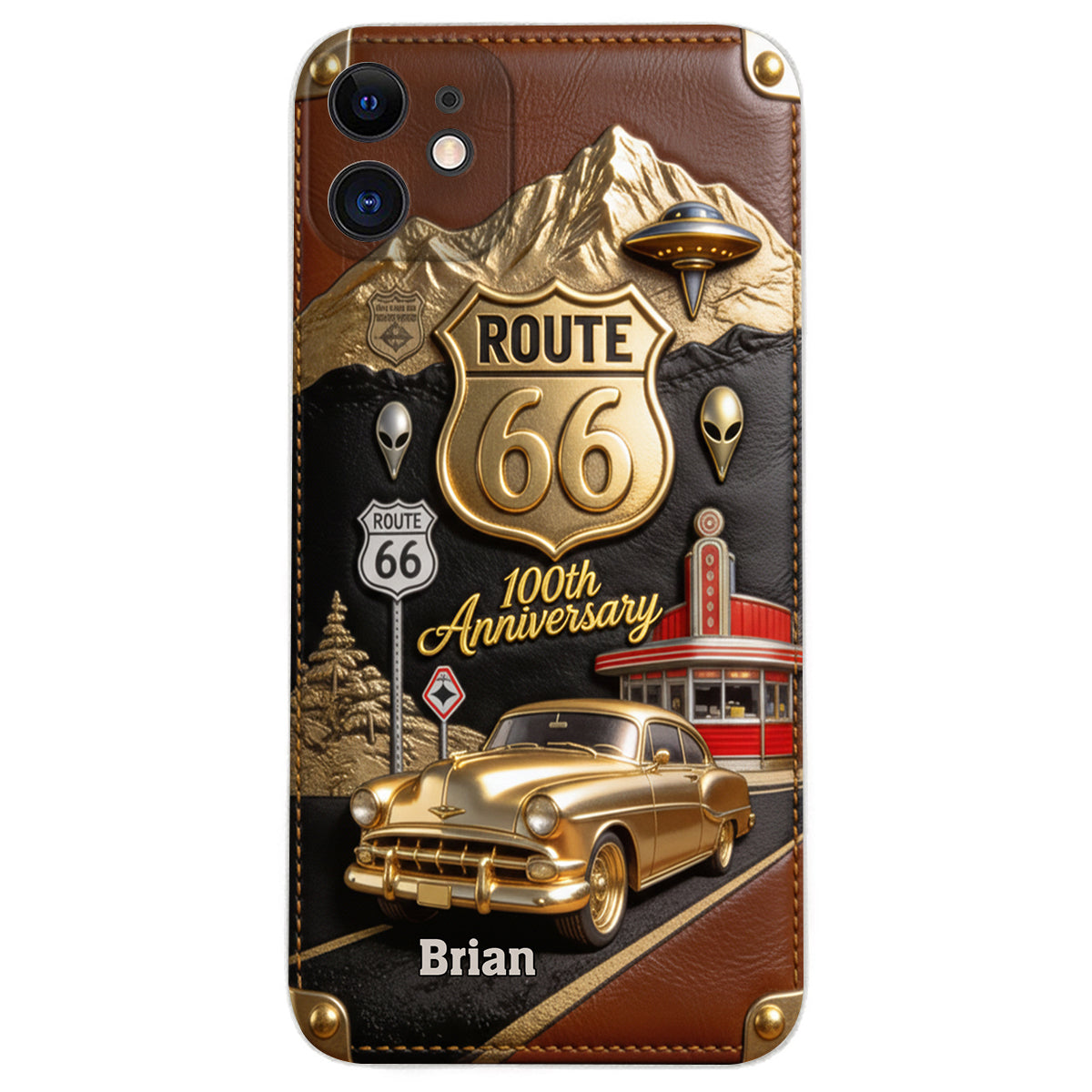 Étui de téléphone en cuir personnalisé pour les passionnés de voitures, à l'occasion du 100e anniversaire de la Route 66