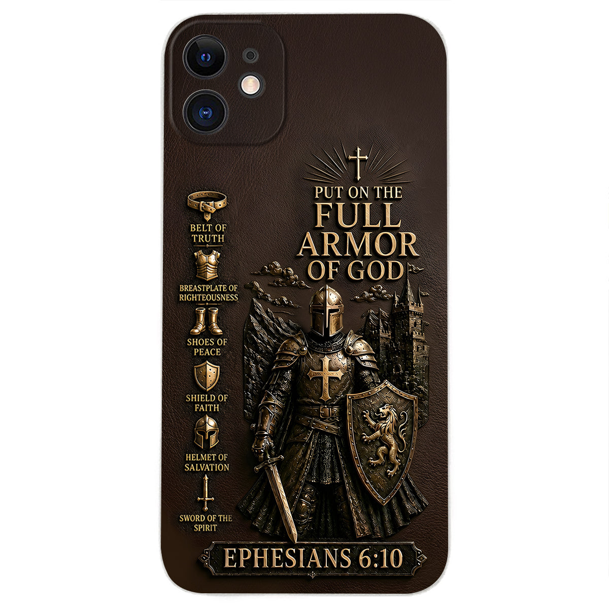 Mettez l'Amour Complet de Dieu, Cadeau pour Chrétiens - Coque de Téléphone en Cuir Personnalisée 3D Embossée