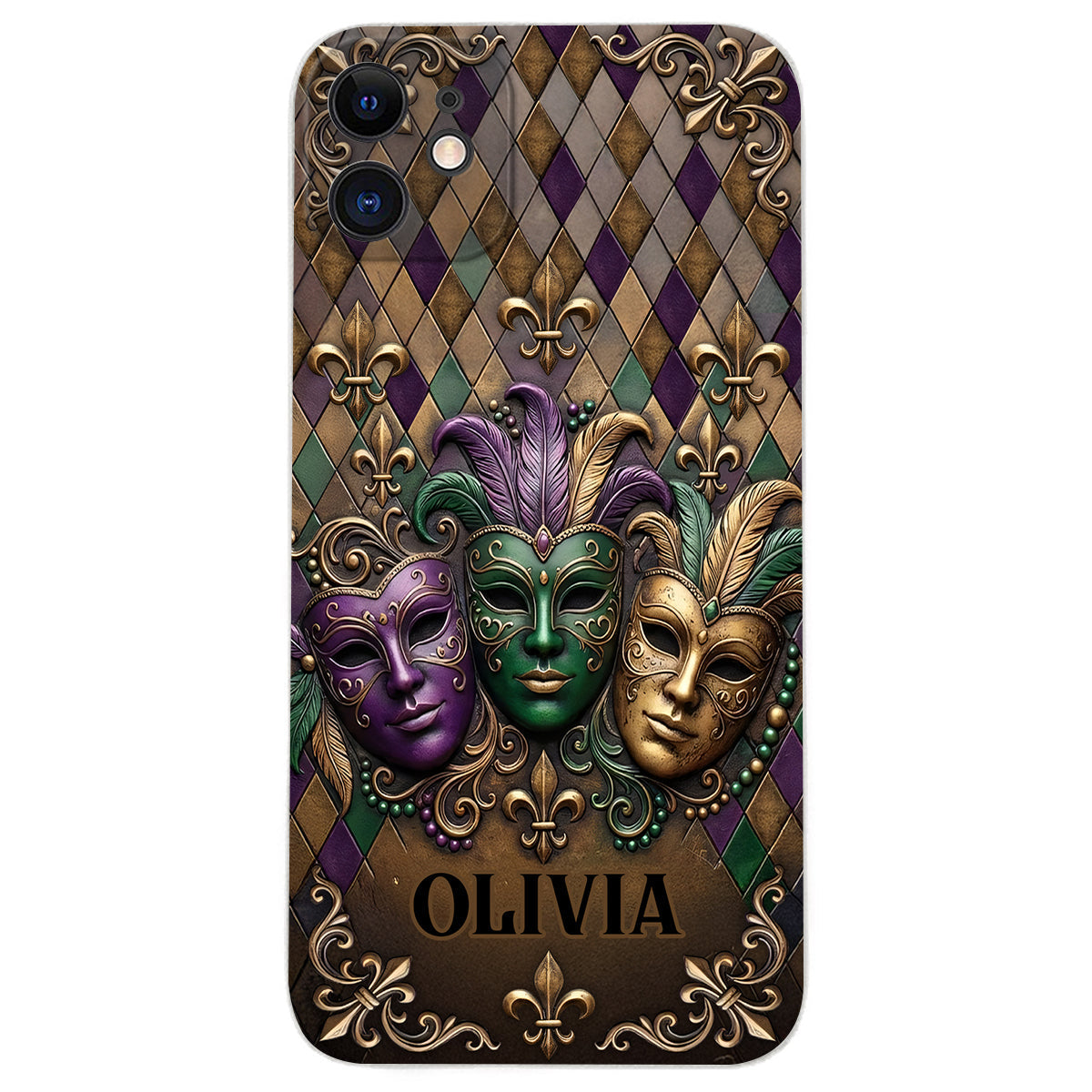Mardi Gras Fleur de Lis - Personalized Mardi Gras Leather Phone Case