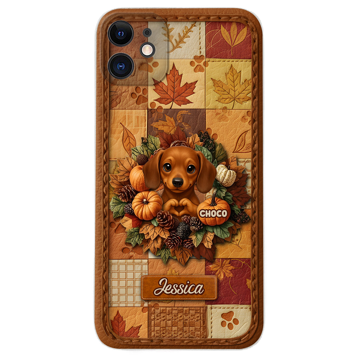 Bienvenue à l'automne - Étui de téléphone en cuir personnalisé pour chien