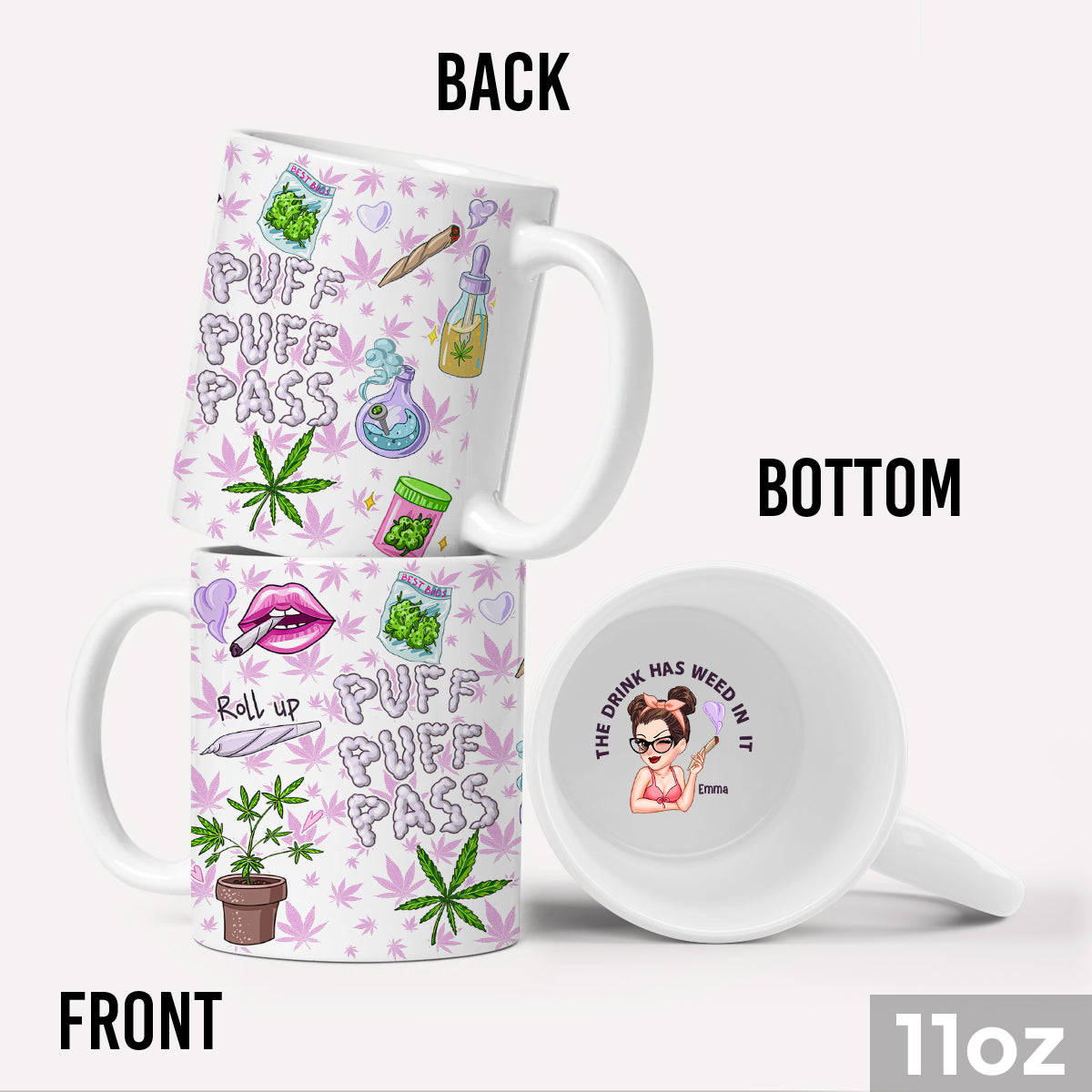 Puzz Puzz Pass - Mug personnalisé avec message caché sur le thème du cannabis