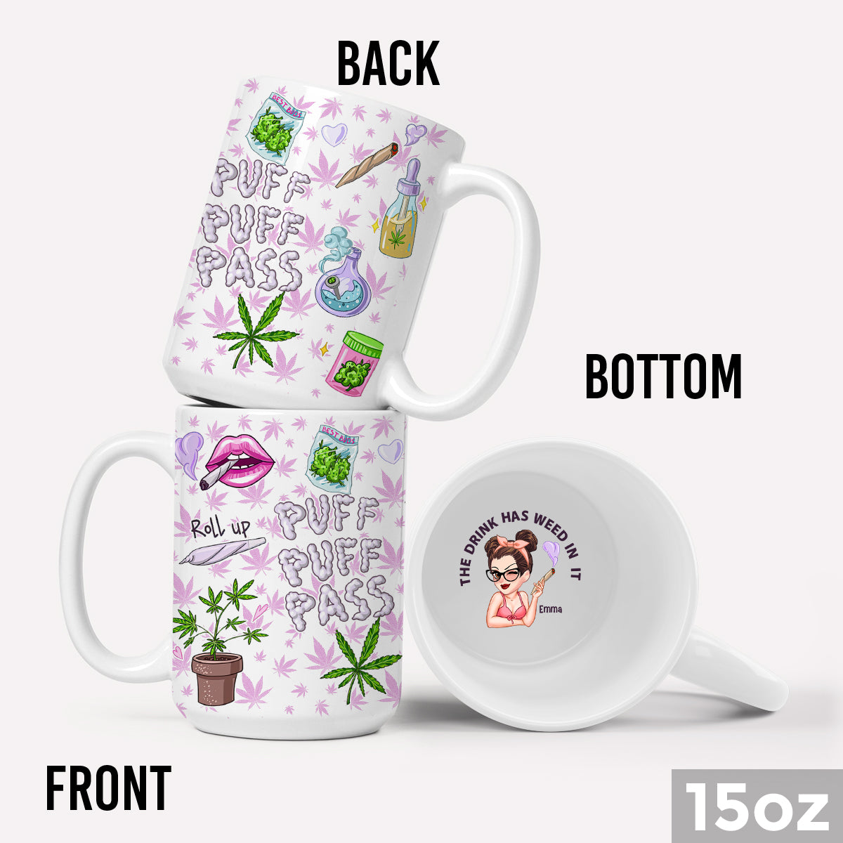 Puzz Puzz Pass - Mug personnalisé avec message caché sur le thème du cannabis