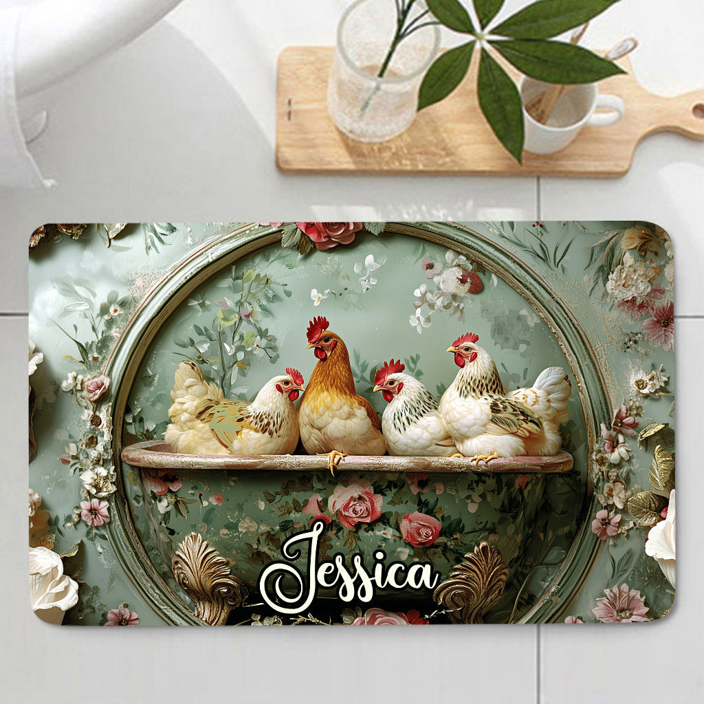 Ensemble rideau et tapis de bain personnalisés « Animaux de la ferme » avec fleurs